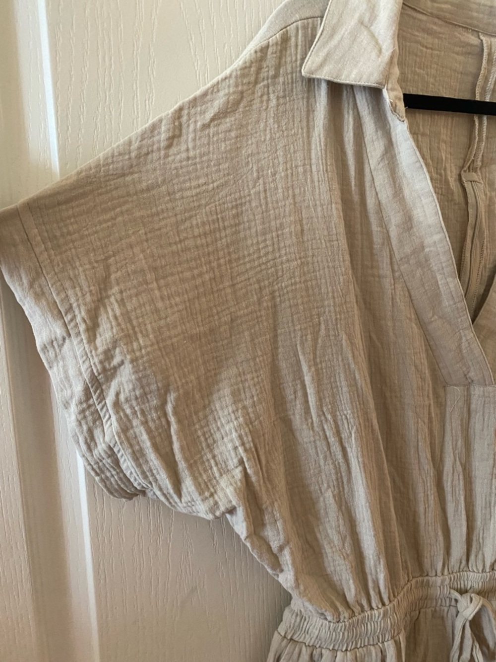 nwt CUPSHE 100% Cotton Drawstring Plunging V-Neck Romper in Neutral - XL - Picture 8 of 13